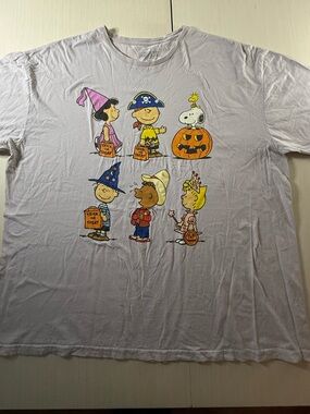 Peanuts Halloween Tee - White with Pink, Yellow, Orange, Blue, Black